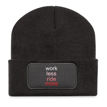 Travailler moins, rouler plus, dire - Beanie recyclé à patch - charbon - Devant