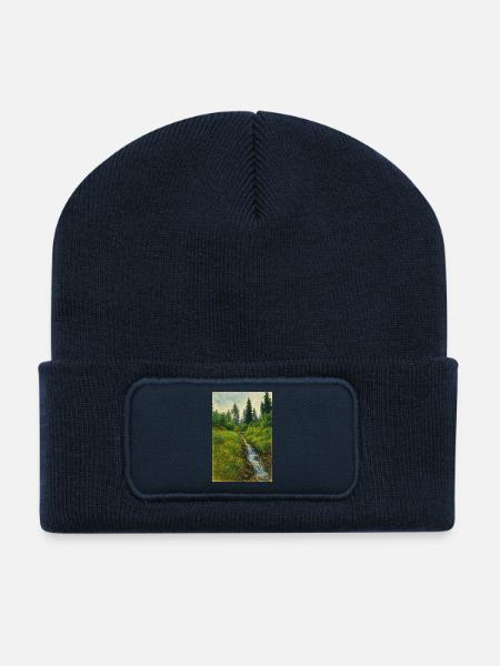 Sketchart Landschaft mit Bächlein in der Schweiz - Recycelte Patch Beanie - French Navy