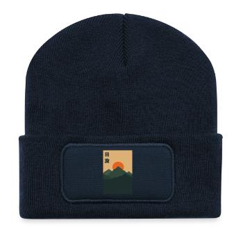 Coucher de soleil - Paysage de montagne - Beanie recyclé à patch - bleu marine - Devant