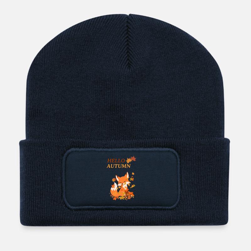 Renard espiègle avec des feuilles - Beanie recyclé à patch - bleu marine