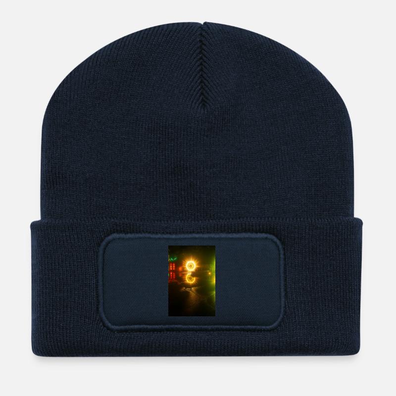 Glowing Neon Reflection Motif - Recycled Patch Beanie - french navy