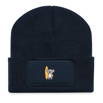 Koala Surfer – Australisches Funshirt - Recycelte Patch Beanie - French Navy - Vorne