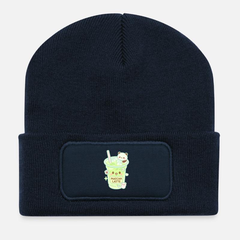 Matcha Latte Panda - Beanie recyclé à patch - bleu marine