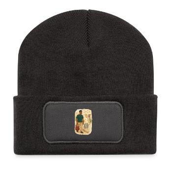 Grand-mère Karin avec son petit-fils - Beanie recyclé à patch - charbon - Devant