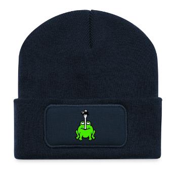 Frosch fängt Fliege Zunge Mücke essen hunger Kröte - Recycelte Patch Beanie - French Navy - Vorne