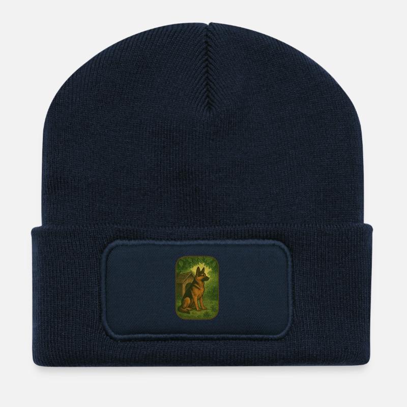 Retro Waldhund - Recycelte Patch Beanie - French Navy