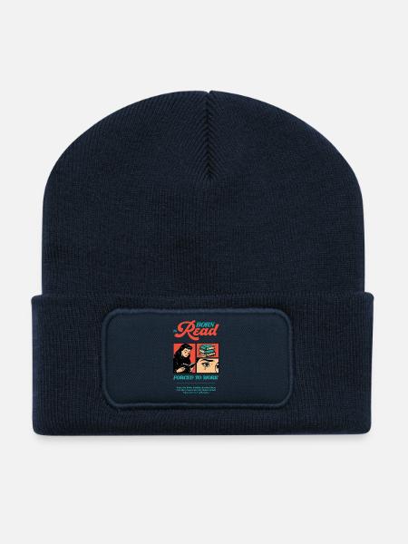 Né pour lire Forcé de travailler - Beanie recyclé à patch - bleu marine
