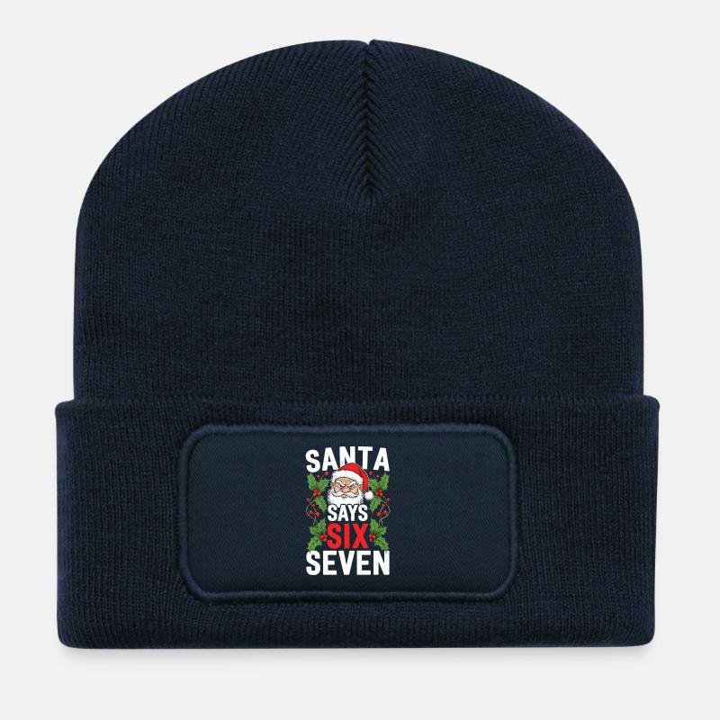 Santa Says Six Seven – Christmas Joke - Recycled Patch Beanie - french navy