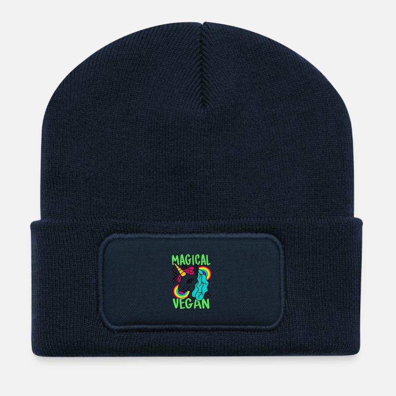 Magisches Go Vegan-Einhorn - Recycelte Patch Beanie - French Navy