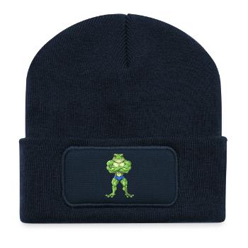 Cool Frog Fitness Bodybuilding Cartoon Strong - Recycled Patch Beanie - french navy - Front