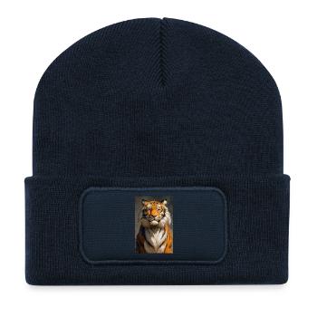 Illustration of a tiger - Beanie recyclé à patch - bleu marine - Devant