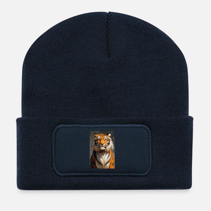 Illustration of a tiger - Recycled Patch Beanie - french navy
