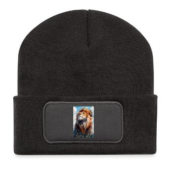 Illustration of a lion - Beanie recyclé à patch - charbon - Devant