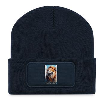 Illustration of a lion - Beanie recyclé à patch - bleu marine - Devant