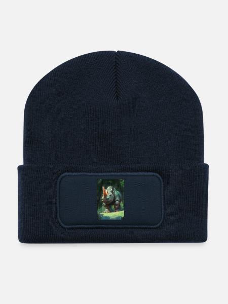 Illustration of a rhinoceros - Recycled Patch Beanie - french navy