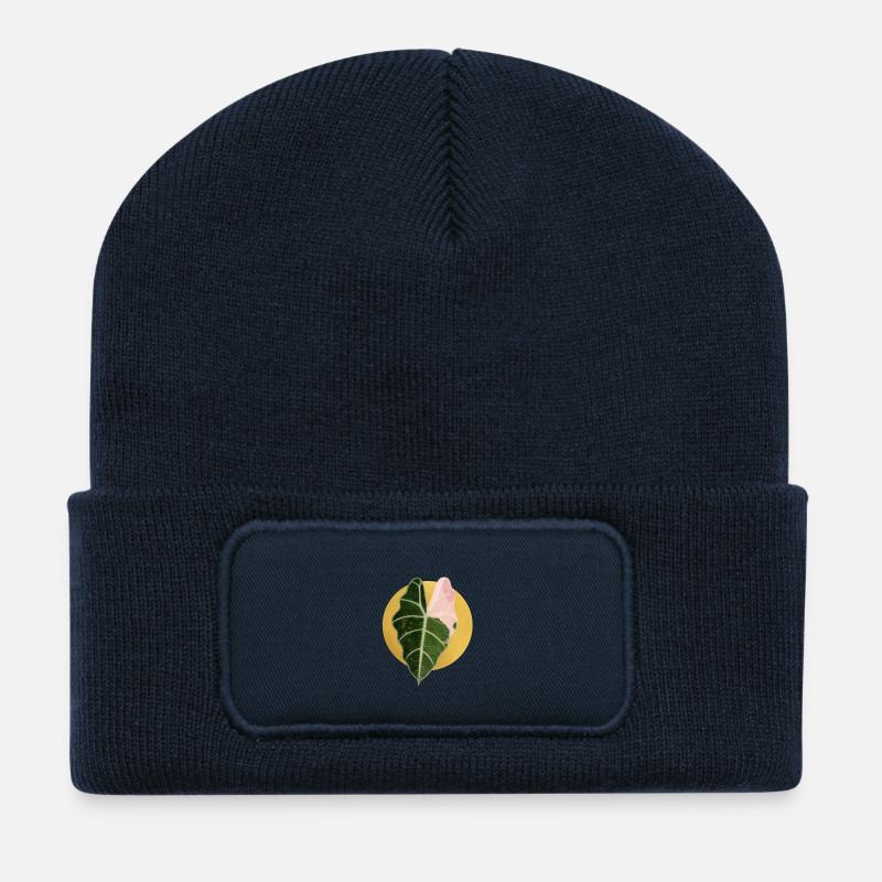 Alocasia im Goldkreis - Recycelte Patch Beanie - French Navy