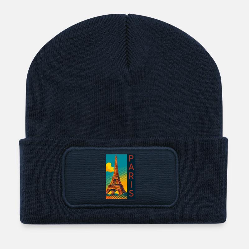 Paris PopArt Skyline Eiffelturm - Recycelte Patch Beanie - French Navy