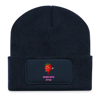 Cultivé avec style - Caricature de fraise - Beanie recyclé à patch - bleu marine - Devant