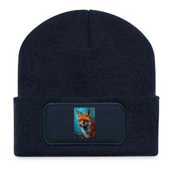 Illustration eines Fuchses - Recycelte Patch Beanie - French Navy - Vorne