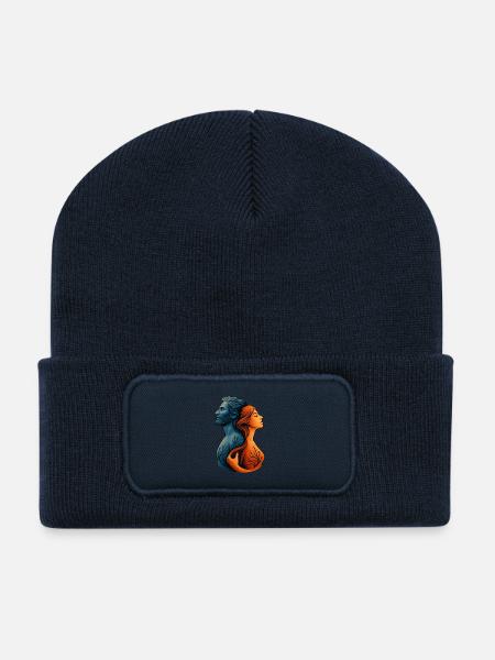Couple of water and fire turned over with tree roots - Recycled Patch Beanie - french navy