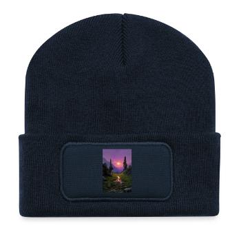 Illustration of a natural landscape - Beanie recyclé à patch - bleu marine - Devant