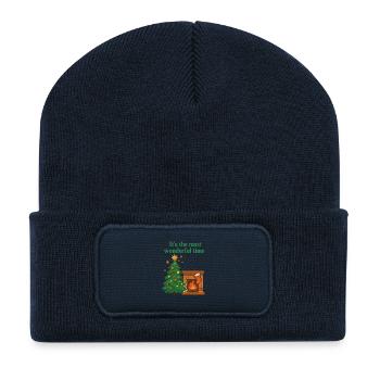 Weihnachtsbaum Christmas tree - wunderful time - Recycelte Patch Beanie - French Navy - Vorne