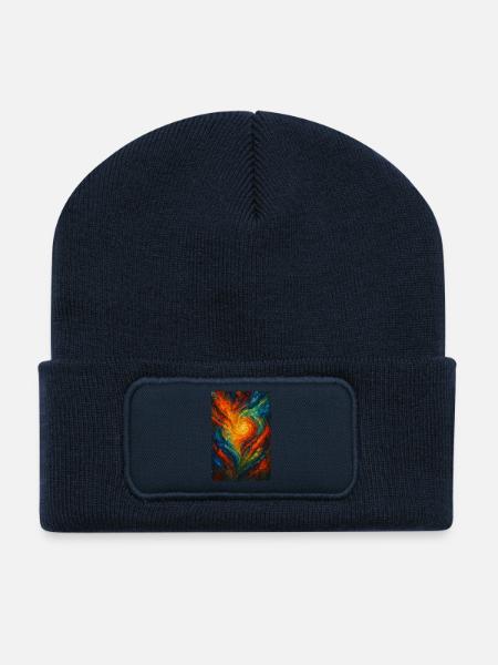 Chromatic Vortex Abstract Fire - Recycled Patch Beanie - french navy