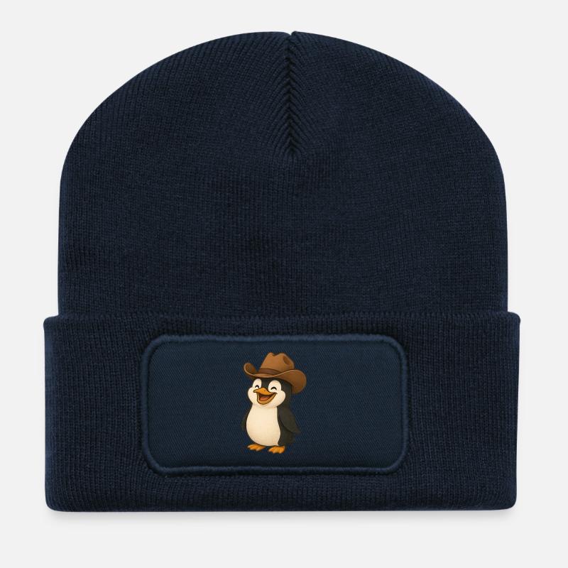 Süßer Pinguin Texas Cowboy Hut Lustig USA - Recycelte Patch Beanie - French Navy