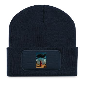 Voyante en robe rouge sur la crête de Neon City - Beanie recyclé à patch - bleu marine - Devant