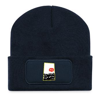 Meow-Katzenhorde im Neonrand - Recycelte Patch Beanie - French Navy - Vorne