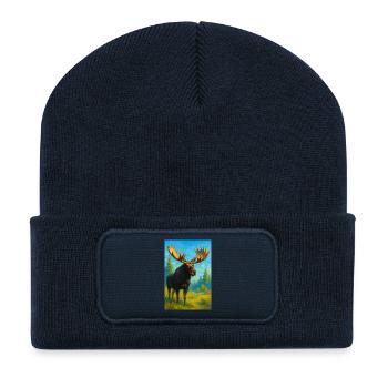 Bunte Elche im sonnigen Wald - Recycelte Patch Beanie - French Navy - Vorne
