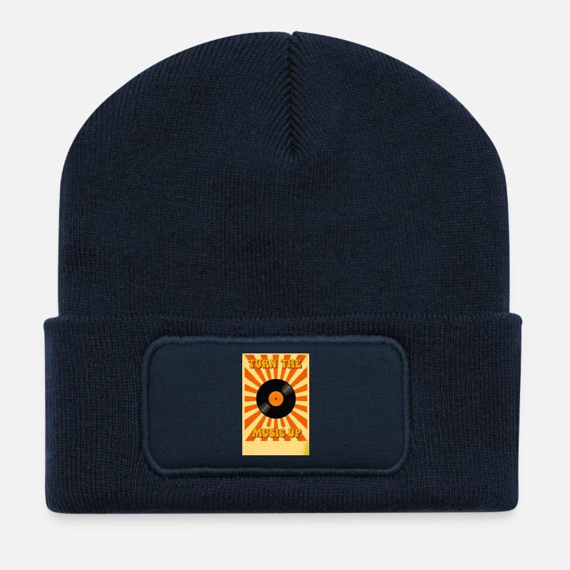 Gestapelte Retro-Lautsprecher steigen mit musikalischer Energie - Recycelte Patch Beanie - French Navy