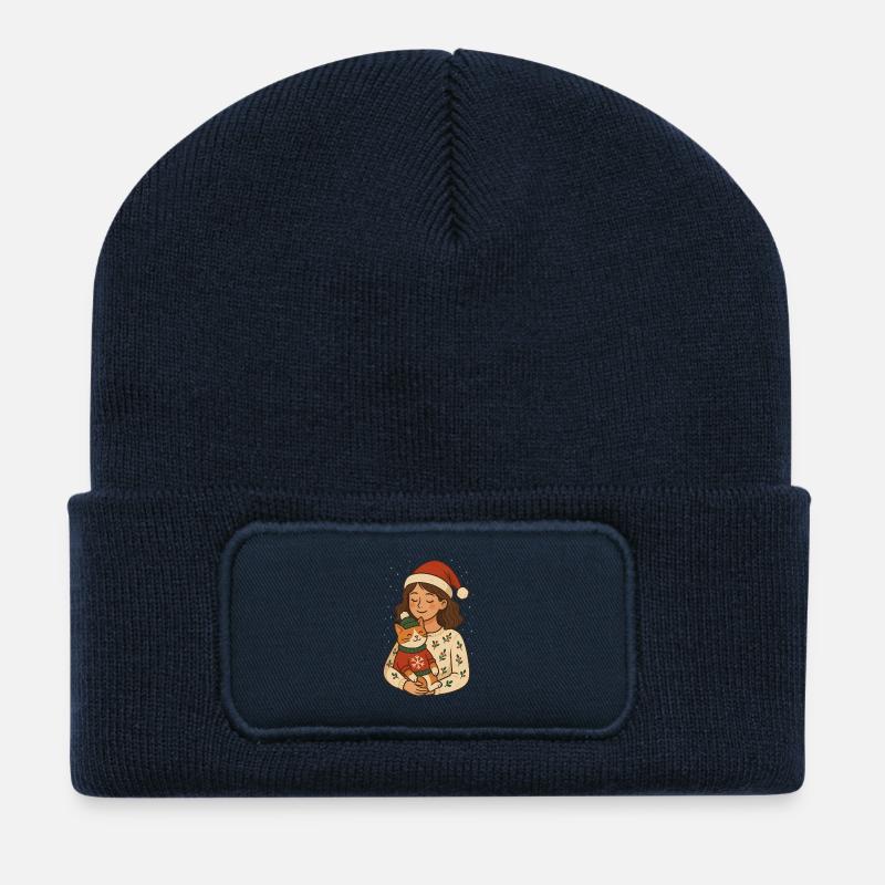 Winterkuschel Katze Herz - Recycelte Patch Beanie - French Navy