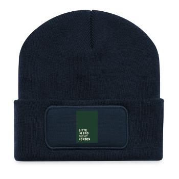 Minimal Statement – Design vert foncé et crème - Beanie recyclé à patch - bleu marine - Devant