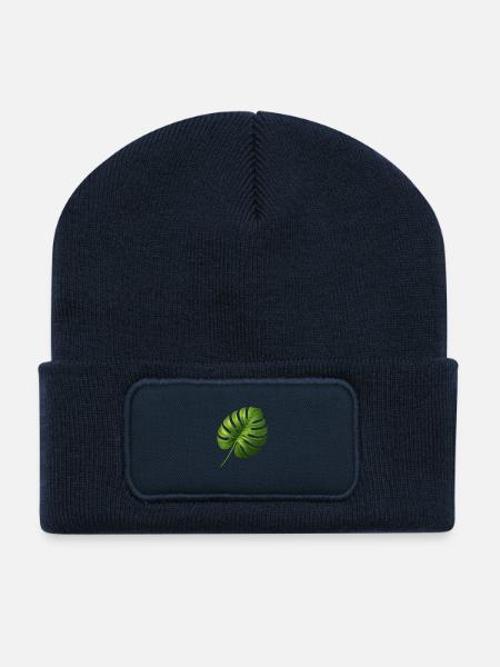 Monstera Blatt Tropischer Grünschimmer - Recycelte Patch Beanie - French Navy