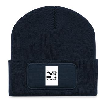 Kaffee Ladezustand – Bitte Warten - Recycelte Patch Beanie - French Navy - Vorne