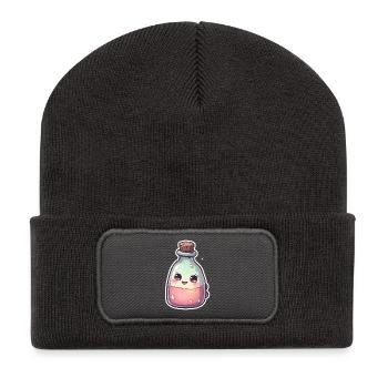 Petite bouteille de potion pour gâteau kawaii - Beanie recyclé à patch - charbon - Devant