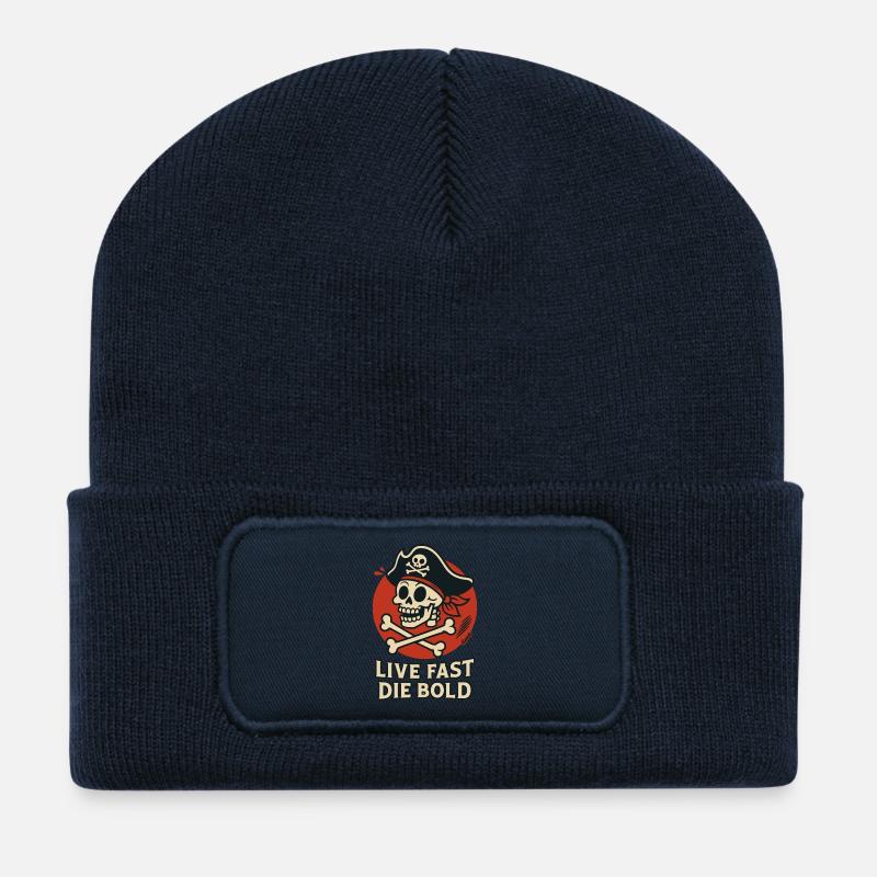 Pirate du Crâne Vit Vite – Sois Audacieux - Beanie recyclé à patch - bleu marine