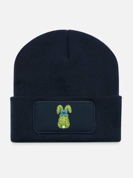 Osterhase von hinten mit Schleife Faux Yarn Ostern - Recycelte Patch Beanie - French Navy