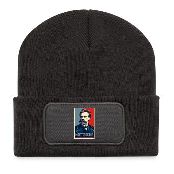 Nietzsche Pop-Art-Porträt - Recycelte Patch Beanie - Dunkelgrau - Vorne