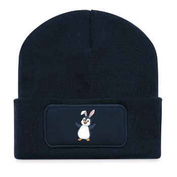Süßer Pinguin Cartoon Osterhase Ostern - Recycelte Patch Beanie - French Navy - Vorne