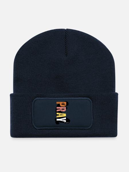 PRIEZ - Matthieu 7:7 - Produits chrétiens - Beanie recyclé à patch - bleu marine