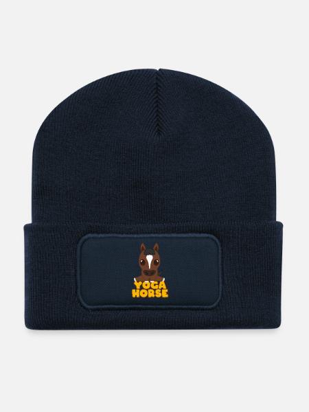 Yoga Pferd Cartoon - Recycelte Patch Beanie - French Navy