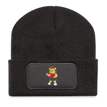 Löwe Bodybuilder Hanteln Bodybuilding - Recycelte Patch Beanie - Dunkelgrau - Vorne