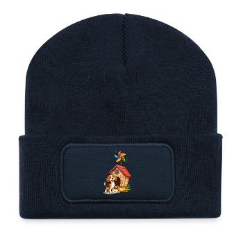 Conception amusante de la maison de chien Beagle - Beanie recyclé à patch - bleu marine - Devant