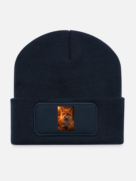 Oranger Fuchs bei Sonnenuntergang - Recycelte Patch Beanie - French Navy