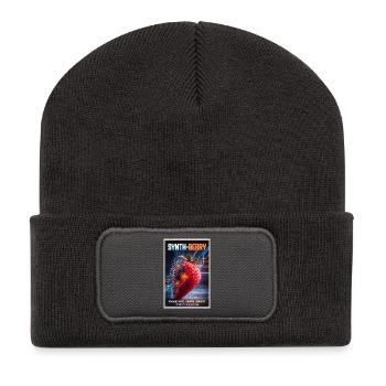 Synth Berry: Cybernetic Strawberry - Recycled Patch Beanie - dark grey - Front