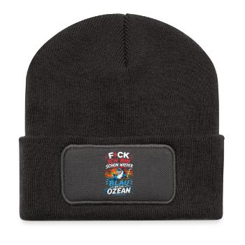 Requin drôle sur la plage : bleu comme l’océan - Beanie recyclé à patch - charbon - Devant
