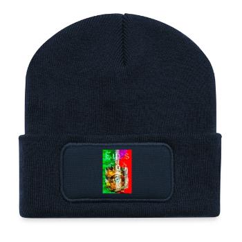 Œil néon dans Metal Circle - Beanie recyclé à patch - bleu marine - Devant