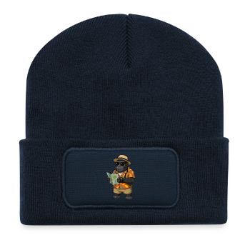 Voyageur Gorille en chemise hawaïenne - Beanie recyclé à patch - bleu marine - Devant